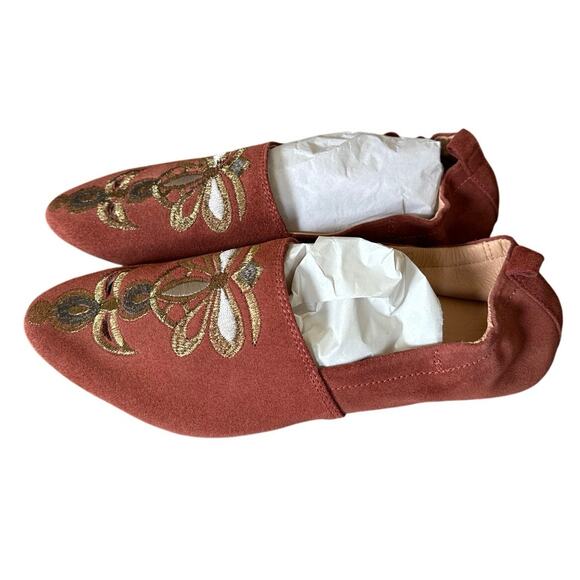 NWOT Sundance Bird of Flight Moroccan Embroidered Rust Red Suede Flats Size 8 - Picture 2 of 5